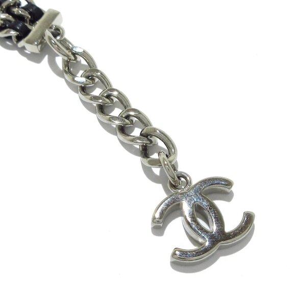 CHANEL - Silver Black Hardware Leather Bracelet 791-071825 - Picture 4 of 8